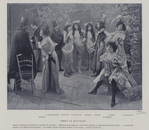 Aktorki w Theatre des Varietes, Paryż, po przedstawieniu (zdjęcie czarno-białe) autorstwa French Photographer