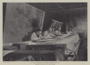 Warsztat plastyczny w Manufakturze Gobelinów Beauvais, Francja (zdjęcie czarno-białe) autorstwa French Photographer