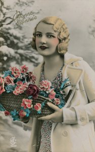 Bonne Année, pocztówka Szczęśliwego Nowego Roku wysłana w 1913 r. (zdjęcie ręcznie kolorowane) autorstwa French Photographer