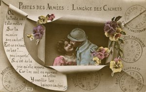Karta wyjaśniająca zastosowanie pocztówek dla osób z mężczyznami w wojsku autorstwa French Photographer