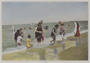 Dzieci bawiące się liną na plaży (kolorowe zdjęcie) autorstwa French Photographer