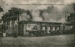 Dax - źródło ciepłej wody (dzienny przepływ: 2400000 litrów w temperaturze 64 stopni). Pocztówka wysłana w 1913 roku. autorstwa French Photographer