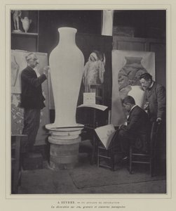 Warsztaty dekoratorskie w fabryce porcelany Sevres we Francji (zdjęcie czarno-białe) autorstwa French Photographer