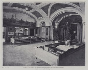 Wejście do wielkiej sali wystawy druku i książek w pawilonie niemieckim na Exposition Universelle 1900, Paryż (zdjęcie czarno-białe) autorstwa French Photographer