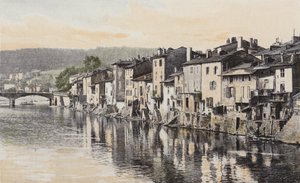 Epinal, Stare domy na Quai Rualmenil, nad brzegiem Mozeli autorstwa French Photographer