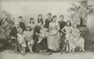 Ferdinand De Lesseps, z żoną i dziećmi (zdjęcie czarno-białe) autorstwa French Photographer