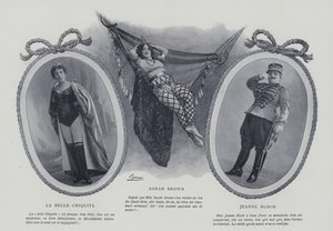 Francuskie aktorki i piosenkarki La Belle Chiquita, Sarah Brown i Jeanne Bloch (zdjęcie czarno-białe) autorstwa French Photographer