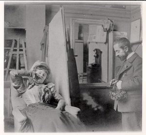 Henri de Toulouse-Lautrec (1864-1901) w swojej pracowni z Misią Natanson autorstwa French Photographer