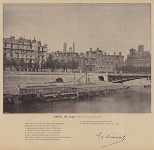 Komuna Paryska, Hotel De Ville, Widok z mostu Arcole (zdjęcie czarno-białe) autorstwa French Photographer