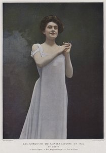 Mademoiselle Hatto, nagrodzona piosenkarka na konkursach w Conservatoire de Paris, 1899 (kolorowe zdjęcie) autorstwa French Photographer