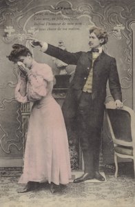 Mężczyzna odsyłający płaczącą żonę (zdjęcie kolorowe) autorstwa French Photographer