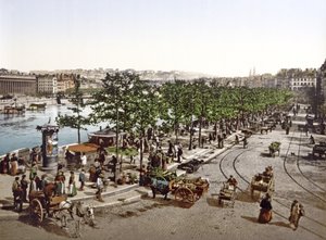 Targ Saint Antoine, Quay des Célestins, Lyon, ok. 1900 autorstwa French Photographer