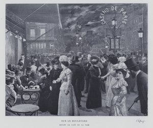 Na bulwarze przed Cafe de la Paix, Paryż (zdjęcie czarno-białe) autorstwa French Photographer