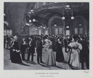 Przed Theatre du Vaudeville, Paryż, w przerwie (zdjęcie czarno-białe) autorstwa French Photographer