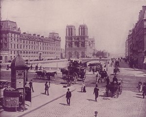 Paryż: Pont St Michel i Notre Dame (zdjęcie czarno-białe) autorstwa French Photographer