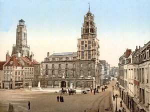 Place dArmes w Calais z Tour de Guet w tle, 1890-1900 autorstwa French Photographer
