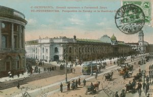 Petersburg - Newski Prospekt i dom towarowy Gostiny Dvor. Francuska pocztówka wysłana w 1913 r. autorstwa French Photographer