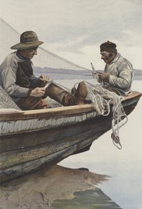 Na La Canche rybacy naprawiają swoje sieci autorstwa French Photographer