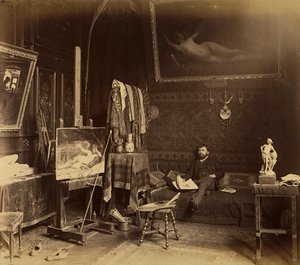 Malarz Toulot w swojej pracowni (zdjęcie czarno-białe) autorstwa French Photographer