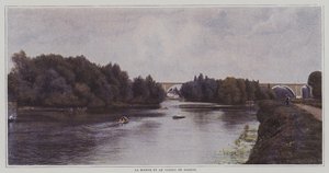 Rzeka Marna i wiadukt w Nogent, Francja (kolorowe zdjęcie) autorstwa French Photographer