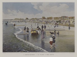 Plaża podczas przypływu, Berck-sur-Mer, Francja (kolorowe zdjęcie) autorstwa French Photographer