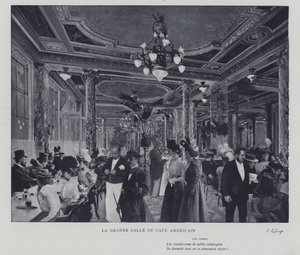 Wielka sala Cafe Americain, Paryż (zdjęcie czarno-białe) autorstwa French Photographer