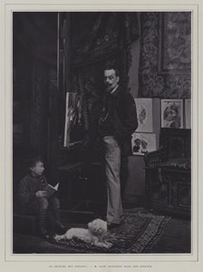 Malarz dzieci: francuski artysta Jean Geoffroy w swoim studio (zdjęcie czarno-białe) autorstwa French Photographer
