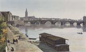 Tuluza, Pont-Neuf i Eglise N D, od Dalbade, Widok w dół rzeki, podjęte na brzegu Garonny autorstwa French Photographer