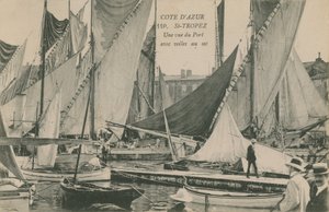Widok na port z żaglówkami, St Tropez, Lazurowe Wybrzeże. Pocztówka wysłana w 1913 roku. autorstwa French Photographer