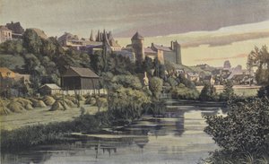 Szkło, zamek, widok na północ zaczerpnięty z doliny autorstwa French Photographer