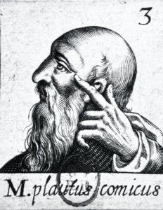(zgodnie z ruchem wskazówek zegara od lewej) Portret Horacego (65-8 pne); portret Scypiona Emilianusa (Africanus Minor) (185-129 p.n.e.); portret Plauta (ok. 254-184 pne) (detal 84908) autorstwa French School