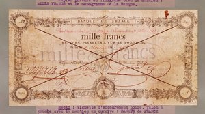 Banknot 1000 franków z 8 Floreal, An X (28 kwietnia 1802) (tusz na papierze) autorstwa French School