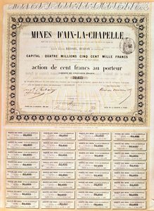100 franków Udział na okaziciela kopalni w Akwizgranie, 1856 autorstwa French School