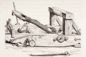 Mangonel z XV wieku, z epoki Les Arts au Moyen, opublikowany w 1873 r. autorstwa French School