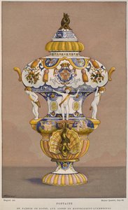 Fajansowa fontanna z XVIII w. z herbem Montmorency Luksemburg, wyprodukowana w Rouen, ilustracja z Dictionnaire de lameublement et de la decoration autorstwa Henry