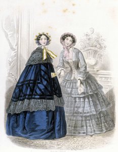 2 modne kobiety: w stroju - w „Journal des Demoiselles” 1852 (grawerunek) autorstwa French School