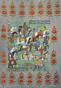 Bitwa, ilustracja z The Arabian Nights, 1895 (kolorystyka) autorstwa French School