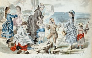 Plaża w Normandii, 1875 (kolor grawerowany) autorstwa French School