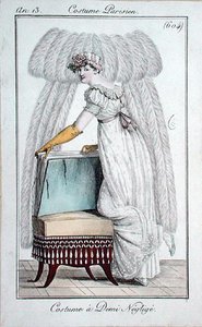 Demi-Neglige, modny talerz z „Costumes Parisiens” autorstwa French School