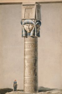 Kolumna z głową Hathor w Dendarah, ilustracja Opisy Egiptu autorstwa Edmonde Francois Jomard (1777-1862) opublikowane 1809-22 (wc na papierze) autorstwa French School