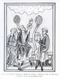 Lekcja astronomii z Brewiarza św. Ludwika, ilustracja z Nauki i literatury w średniowieczu i renesansie, napisana i rytowana przez Paula Lacroix, 1878 (fot. bw autorstwa French School