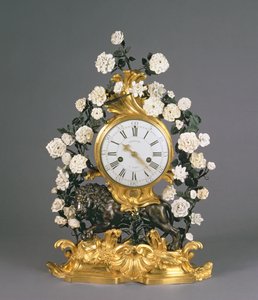 Zegar Ludwika XV, Vincennes/Mennecy, ok. 1750 (porcelana, ormolu i brąz) autorstwa French School