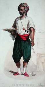 Mauretański sługa kawowy w Algierze (kolorowy grawerunek) autorstwa French School