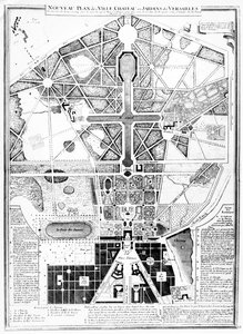 Nowy plan miasta, zamku i ogrodów wersalskich, 1714 autorstwa French School