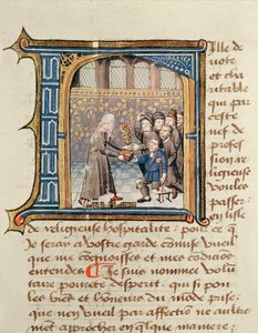 Siostra otrzymująca prezenty od pacjentów z Le Livre de Vie Active de lHotel Dieu de Paris by Jean Henry, ok.1482 autorstwa French School