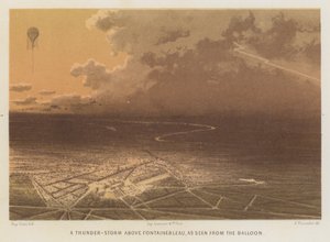 Burza z piorunami nad Fontainebleau widziana z balonu (kolorowa litografia) autorstwa French School