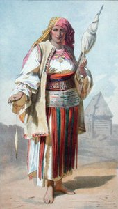 „Kobieta Wallack”, ilustracja z „Transylwania: jej produkty i ludzie”, wydana w Londynie 1865 (kolor lito) autorstwa French School
