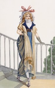 Sukienka spacerowa w stylu wiejskim, ilustracja z Journal des Dames et des Modes, 1797 autorstwa French School