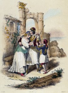Rodzina otoczona ruinami; ilustracja dla Grecji, w „Dwunastu narodach” ME Fouinet autorstwa French School