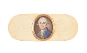 Dżentelmen, podobno Sir Robert Ainslie, Bt., osadzony w wieczku pudełka (akwarela na kości słoniowej) autorstwa French School